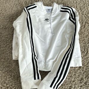 Like new white cropped adidas three striped XS hoodie